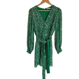 Alice + Olivia Green Sequin Beaded Long Sleeve Mini Dress
